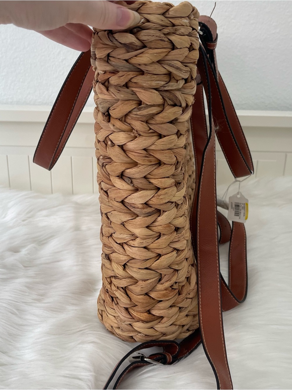 NWT Wicker Picnic Basket Convertible Backpack Purse Light Brown Tan Bag NEW - Picture 3 of 7